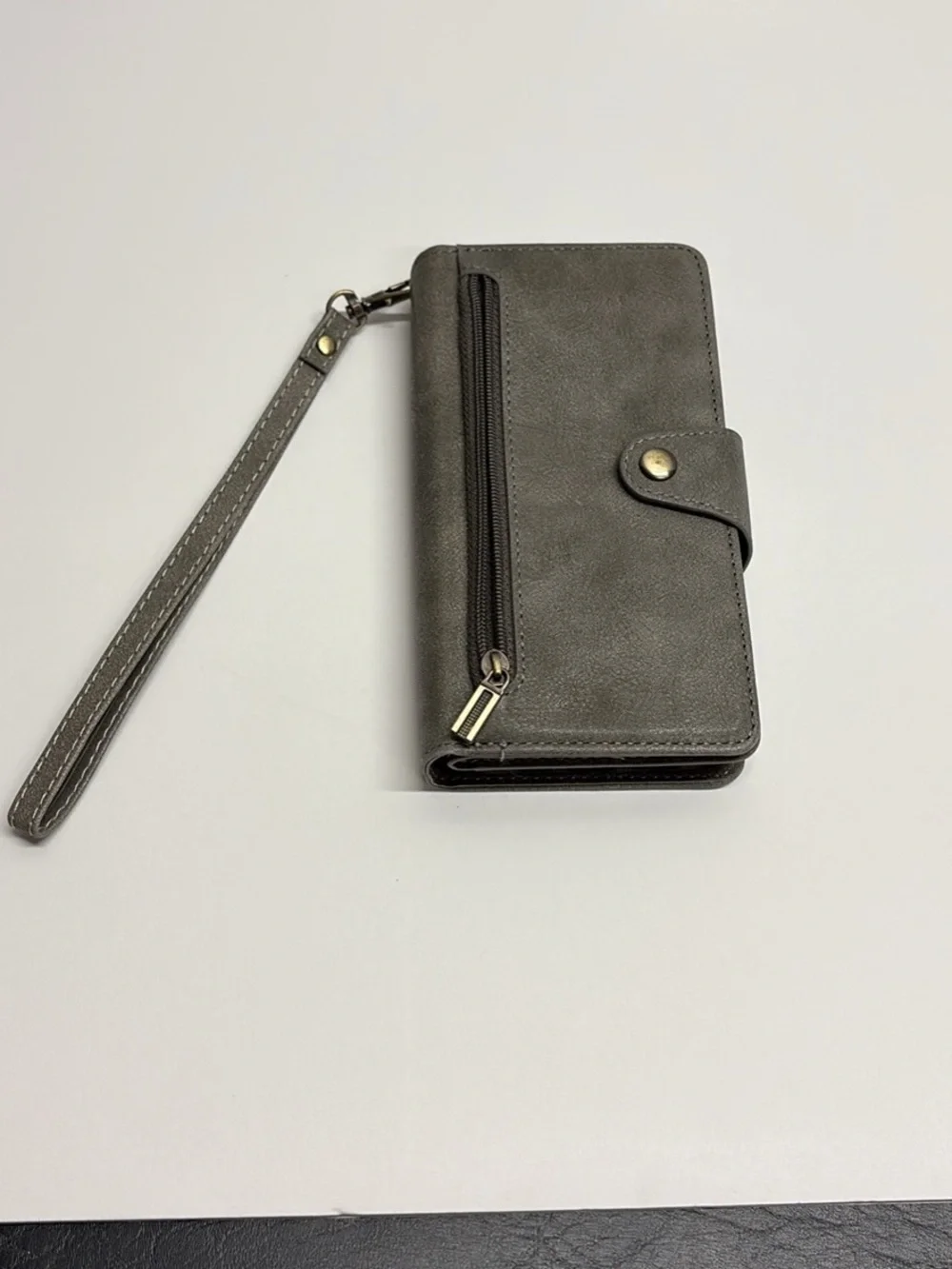 Gray Wallet Folio iPhone 12 Case with Wrist Strap